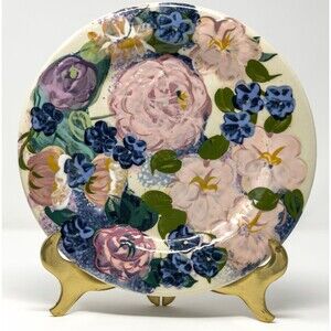 Lesäl for Nordstrom Hand Painted Floral Art Pottery Plate Signed 9”